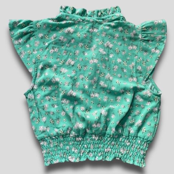 MONTEAU COTTEGECORE HIPPIE BOHO FLORAL FRILL CAP SLEEVE BLOUSE GREEN MEDIUM - Picture 5 of 8